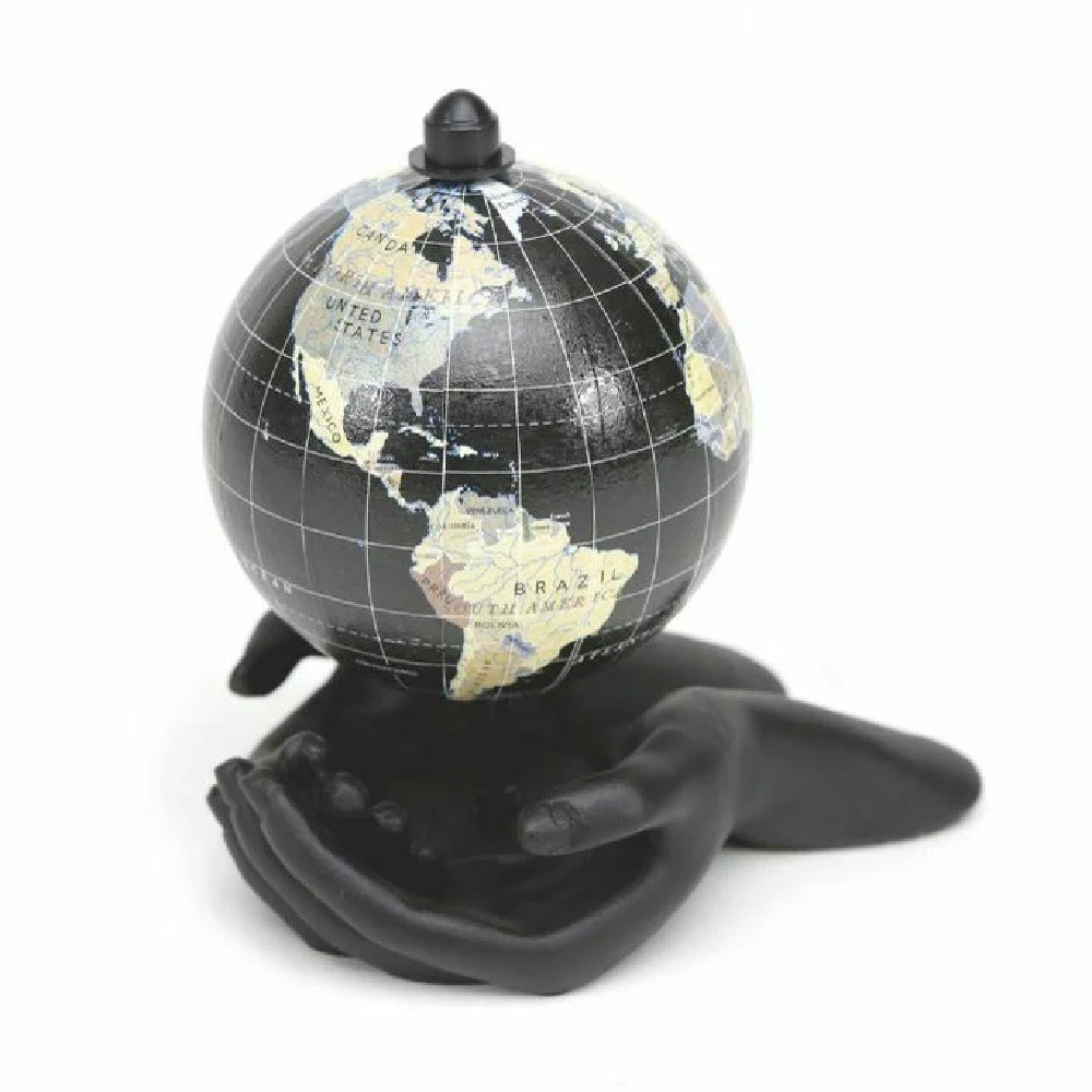 GLOBO TERRESTRE MAPPAMONDO IN METALLO MANI NERE DECORAZIONE CASA UFFICIO 210087 - TrAdE Shop Traesio