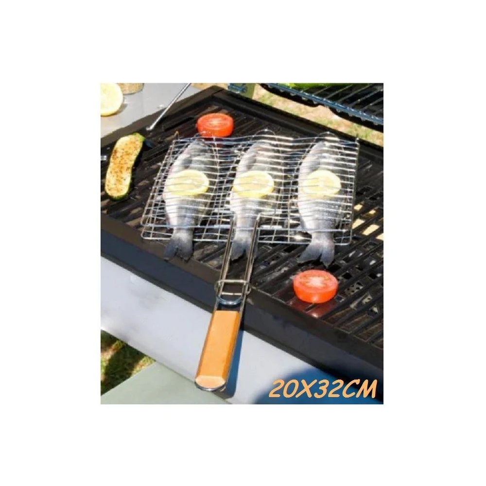 GRIGLIA BARBECUE DOPPIA 20X32CM GRILL ANTIADERENTE BRACE CAMINO PER PESCE CARNE - TrAdE Shop Traesio