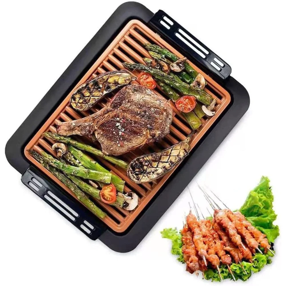 GRIGLIA ELETTRICA ANTIFUMO 1000W Q-HB67 GRILL SENZA FUMI PIASTRA ANTIADERENTE