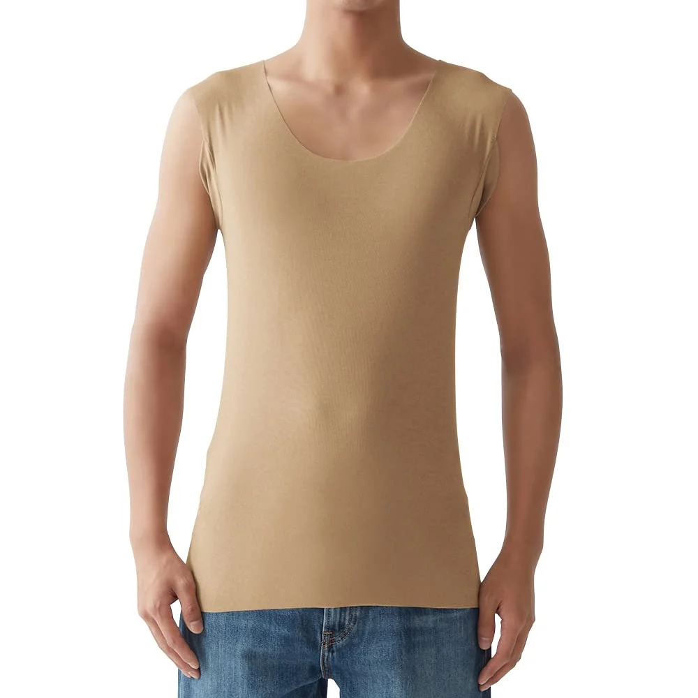 GUNZE Inner Shirt Crew Neck Sleeveless with Sweat Pad in T Cut Off Series Clear Beige