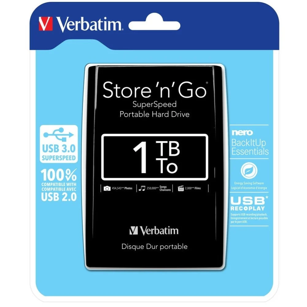 HARD DISK ESTERNO 1TB verbatim 2,5" AUTOALIMENTATO USB 3.0 1000gb STORE' N ' GO - TrAdE Shop Traesio