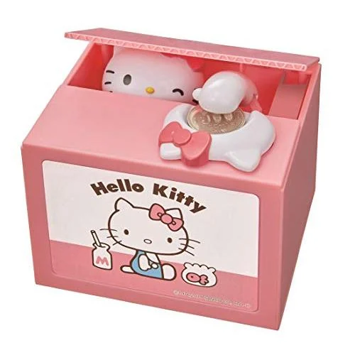 Hello Kitty Piggy Bank Coin Box with Sound and Moving Figure, 10cm, Pink - SHINE