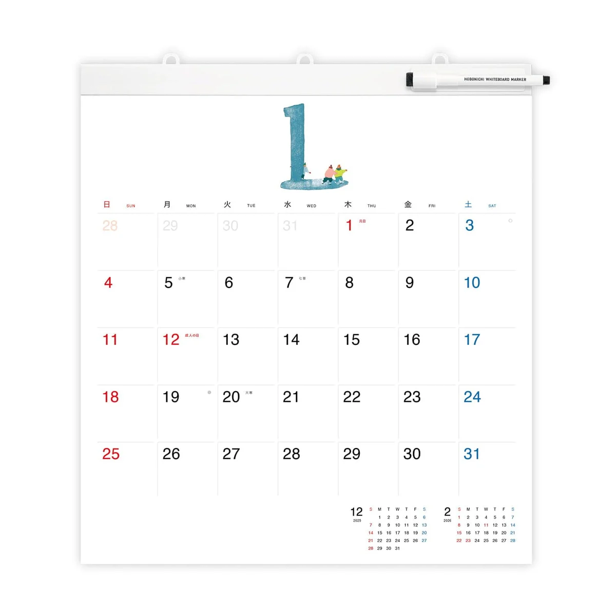 Hobonichi Calendario da Parete Lavagna 2026 Full Size riutilizzabile - WAFUU JAPAN