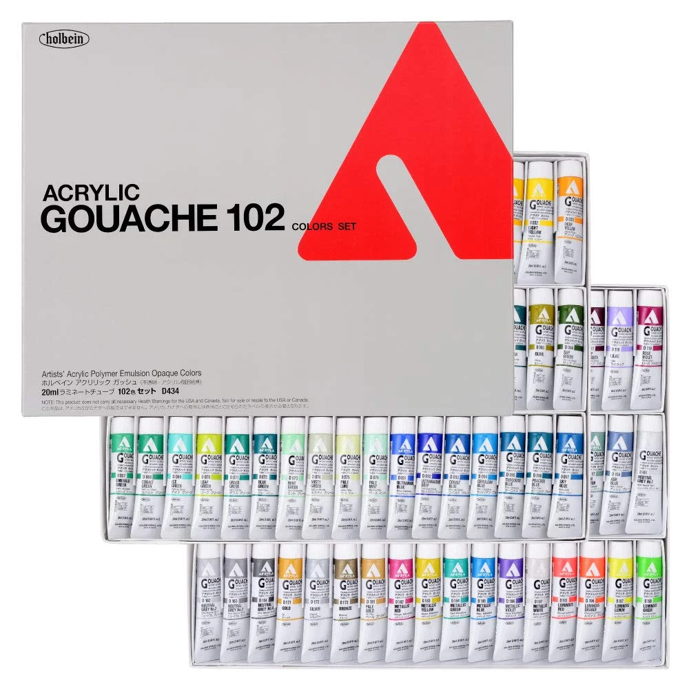Holbein Set di Colori Acrilici Gouache 102 Colori D434 20ml