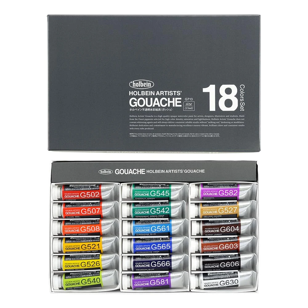 Holbein Opaque Watercolors Gouache Set 18 Colors G713 15ml