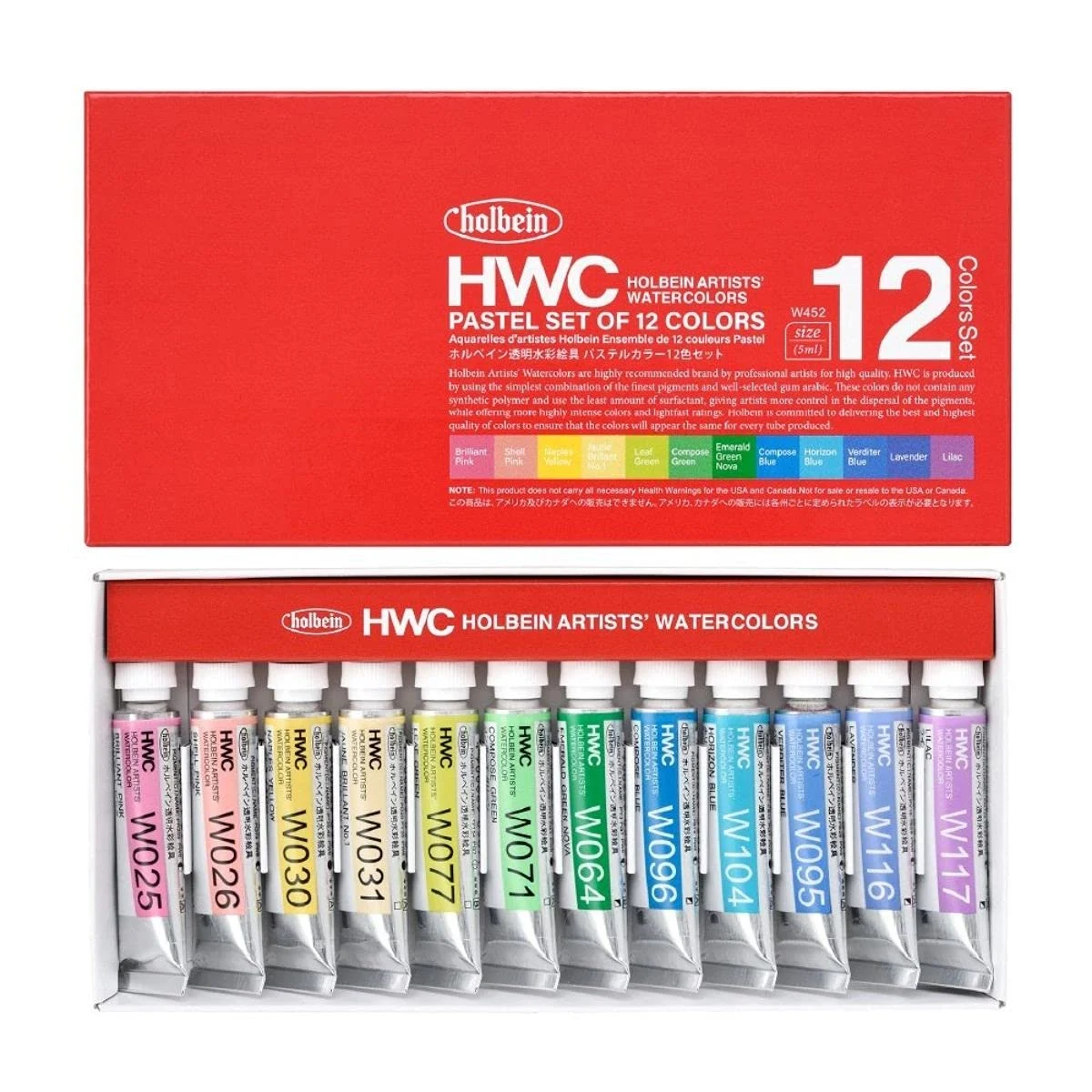 Holbein Acquerelli Trasparenti Set 12 Colori Pastello 03452 5ml