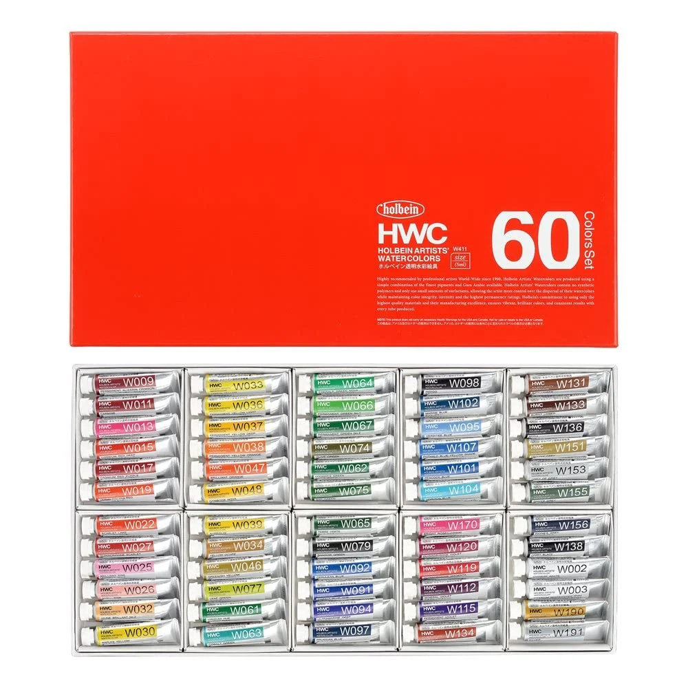 Holbein Set di Acquerelli Trasparenti 60 Colori 5ml Tubetti W411