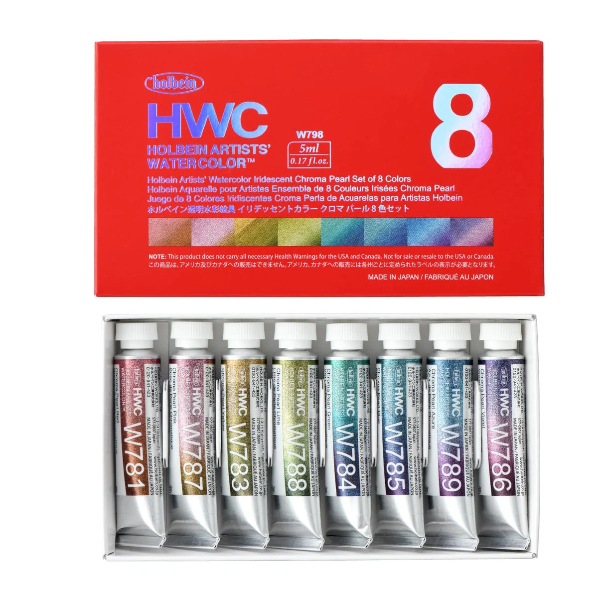 Holbein Acquerelli Trasparenti Iridescenti Set di 8 Colori 5ml W798 Chroma Pearl