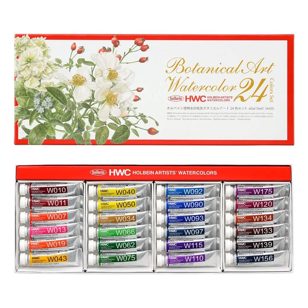 Holbein Transparent Watercolors W455 5ml Botanical Art 24 Color Set 3455