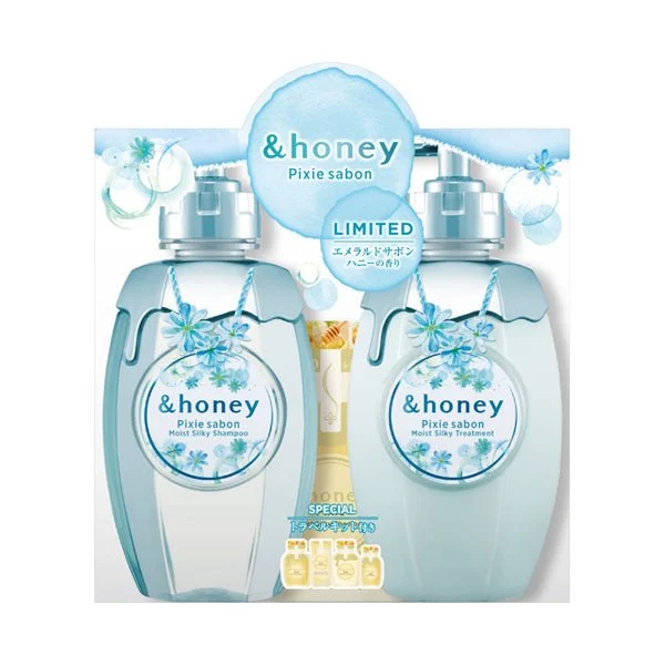 &honey Pixie Savon Limited Edition Pair Set Emerald Savon Honey Scent Shampoo 440mL + Conditioner 440g + Traial Set