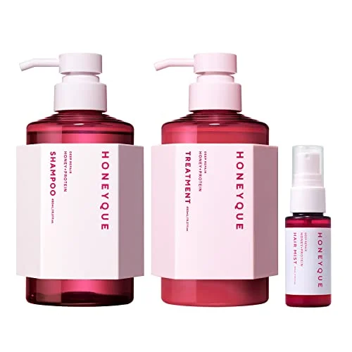 HONEYQUE Deep Repair Kit Mini Hair Mist Shampoo & Treatment Flare Pink