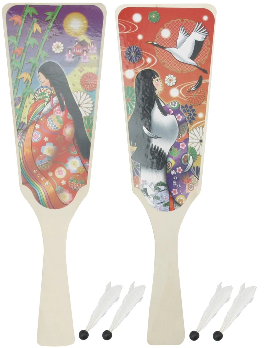 Ikeda Kogyo Monogatari Hagoita Paddle Set with 2 Feathers Kaguya Tsuru 000055030