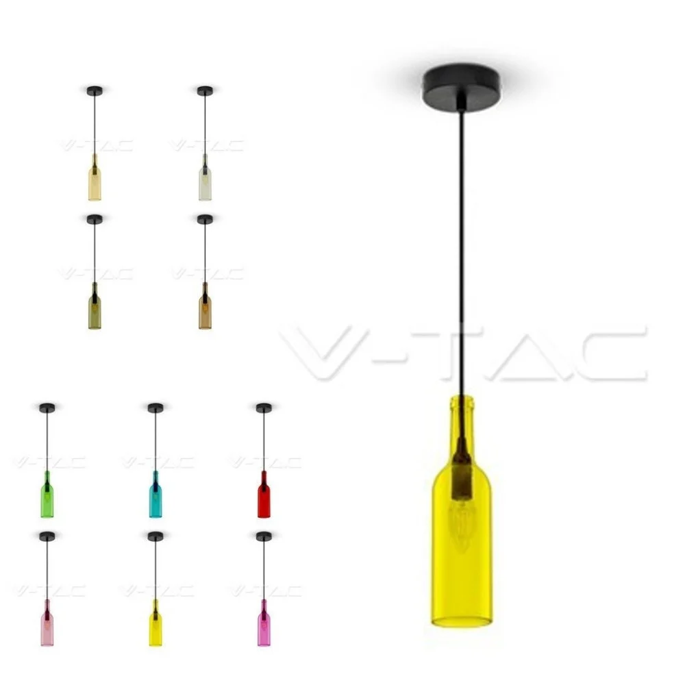ILLUMINAZIONE V-TAC LED LAMPADARIO PORTALAMPADA BOTTIGLIA PENDENTE E14 COLORATO