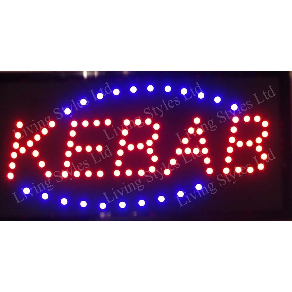 INSEGNA LUMINOSA A LED CON SCRITTA KEBAB CON GANCI 50 X 25 CM 220V - TrAdE Shop Traesio