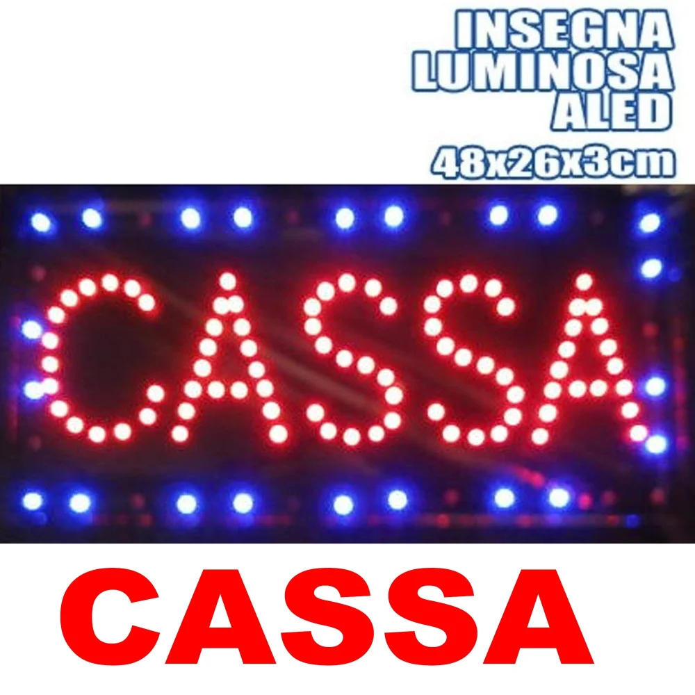 INSEGNA LUMINOSA INSEGNE LUMINOSE A LED CON SCRITTA CASSA CON GANCI 50 X 25 CM - TrAdE Shop Traesio