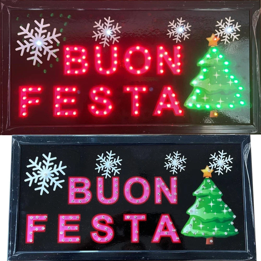 INSEGNA LUMINOSA PER BAR RISTORANTE PIZZERIA A LED SCRITTA BUONE FESTE NATALE - TrAdE Shop Traesio