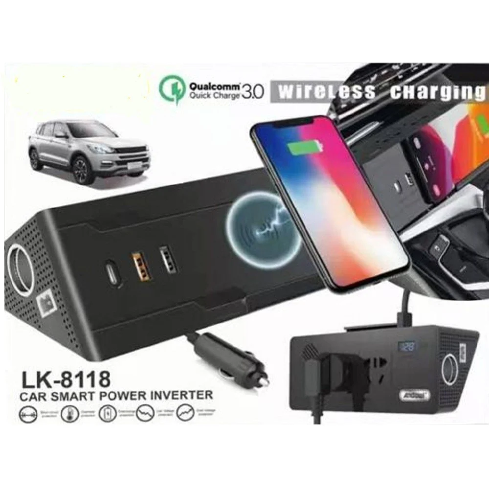 INVERTER PER AUTO SMART POWER CARICABATTERIE WIRELESS RICARICA CELLULARE LK-8118