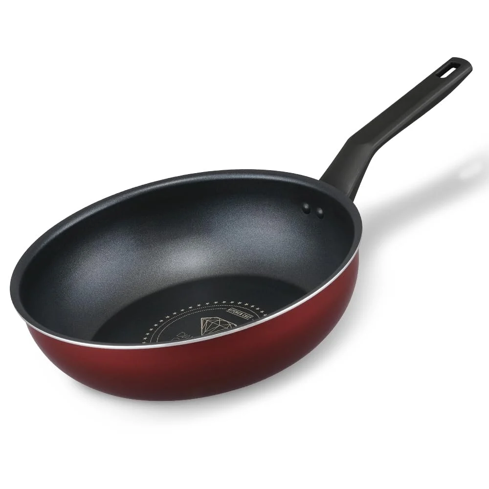 Iris Ohyama Padella wok diamantata per induzione e gas 28cm rosso vino 4.2 L - WAFUU JAPAN