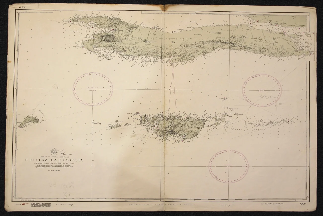 isole di curzola e lagosta n. 537 (1973) - Carte nautiche, da pesca…