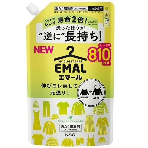 Kao EMAL Detergente Liquido Ricarica Extra Large 810ml Fragranza Verde Refreshing