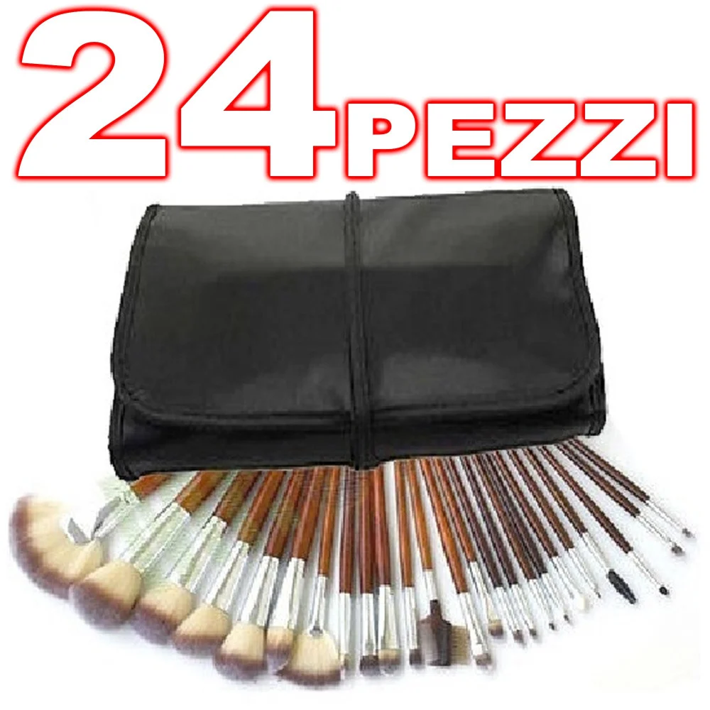 KIT 24 PENNELLI TRUCCO MAKE UP POCHETTE PORTAPENNELLI IN ECOPELLE PROFESSIONALE - TrAdE Shop Traesio