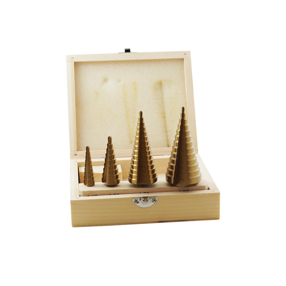 KIT 4 PUNTE FRESE CONICHE GRADINO 4-12 4-20 4-32 4-39 TITANIO TRAPANO AVVITATORE
