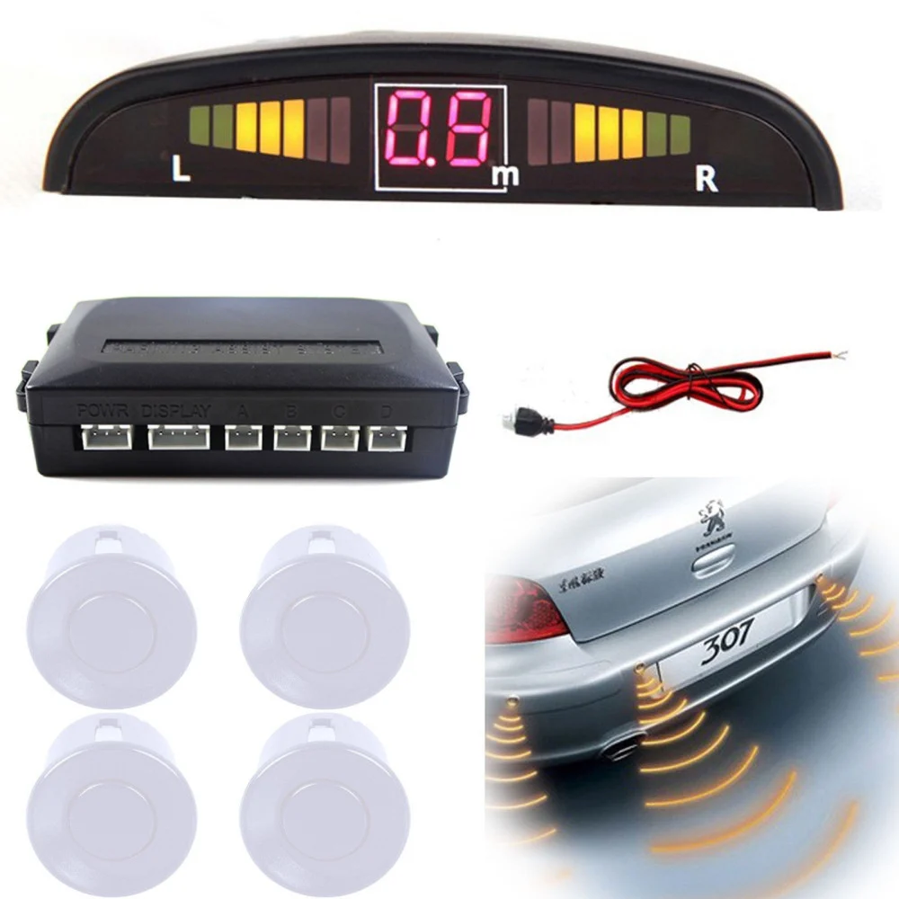 KIT 4 SENSORI DI PARCHEGGIO AUTO SUV DISPLAY LED CICALINO SUONO BIANCHI - TrAdE Shop Traesio
