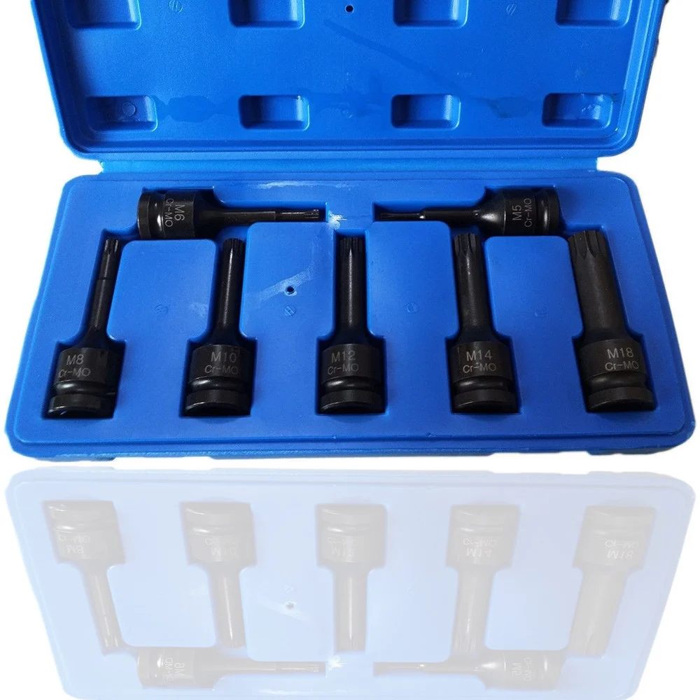 KIT 7 PZ CHIAVI BUSSOLA AD IMPATTO 1/2" TORX M5 - M18 PER AVVITATORE PNEUMATICO