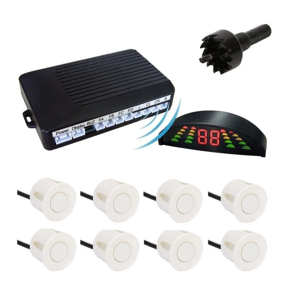 KIT 8 SENSORI DI PARCHEGGIO BIANCHI CON CENTRALINA DISPLAY LED SUONO ACUSTICO - TrAdE Shop Traesio