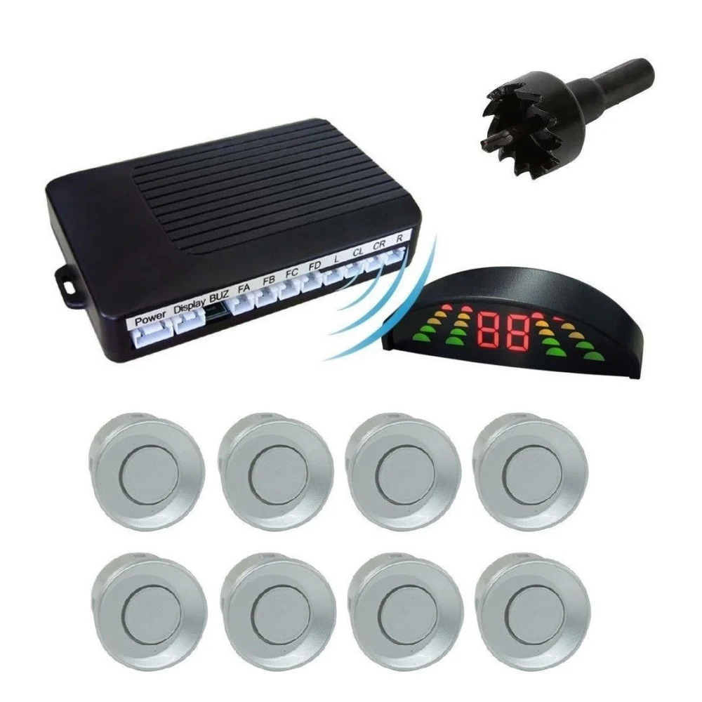 KIT 8 SENSORI DI PARCHEGGIO GRIGI CON CENTRALINA DISPLAY LED SUONO ACUSTICO - TrAdE Shop Traesio