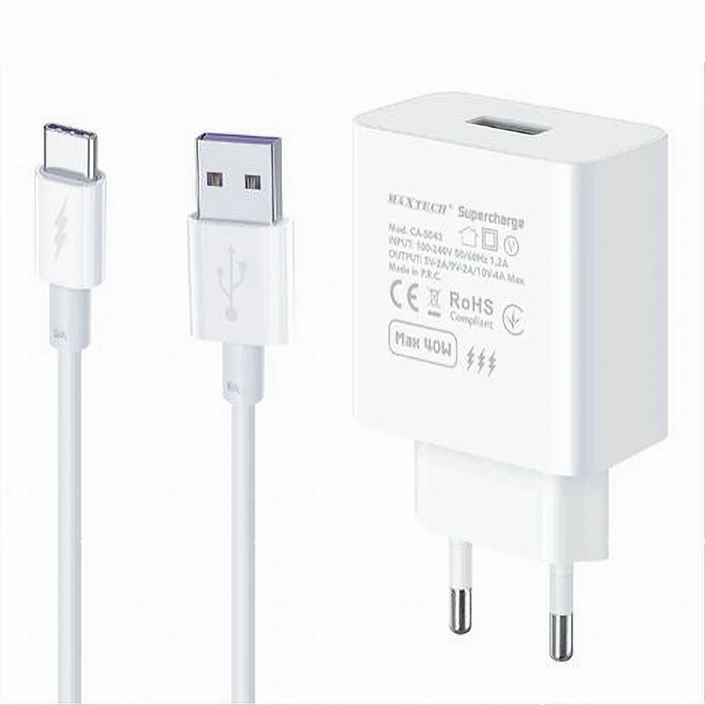 KIT CARICABATTERIA USB CARICATORE CAVO TYPE-C 40W SUPERCHARGE SMARTPHONE CA-S045