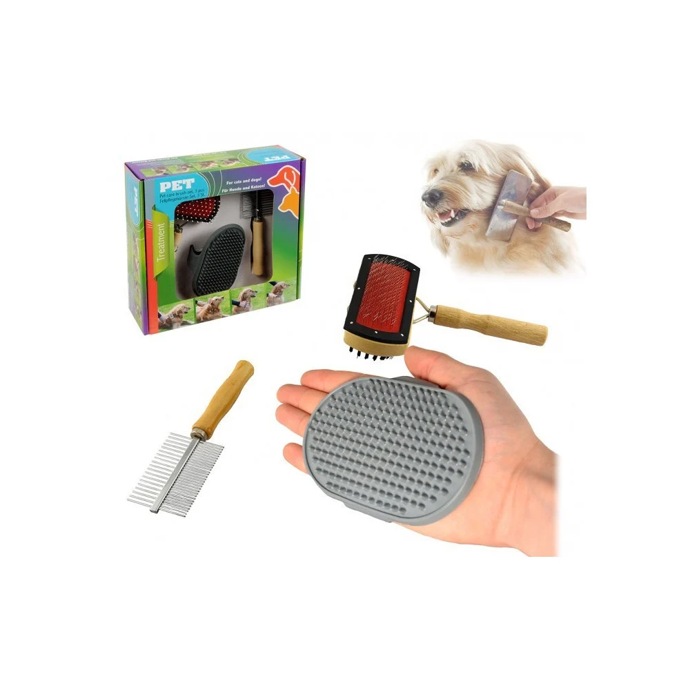KIT DELLE COCCOLE 3 PZ DI SPAZZOLE PER LA PULIZIA E LA CURA DEL CANE - TrAdE Shop Traesio