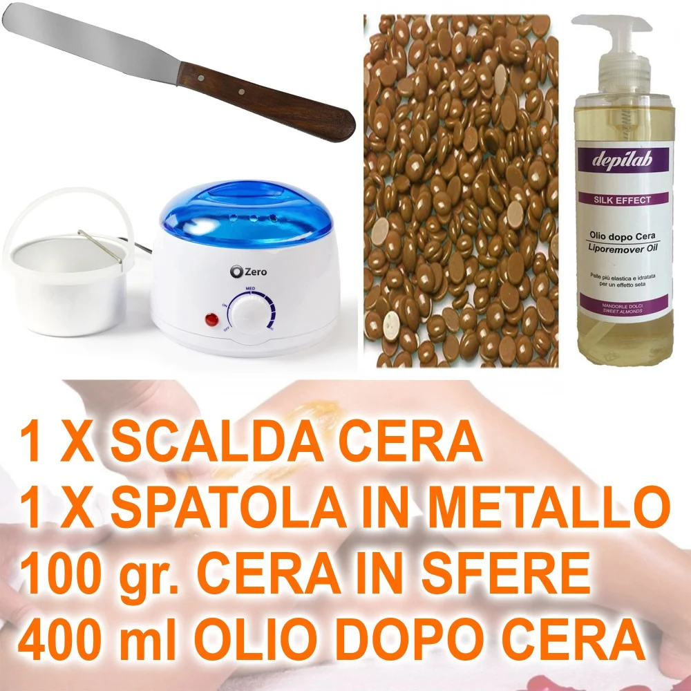 KIT DEPILAZIONE BRASILIANA SCALDA CERA SPATOLA OLIO SFERE PERLE CERETTA INDOLORE - TrAdE Shop Traesio