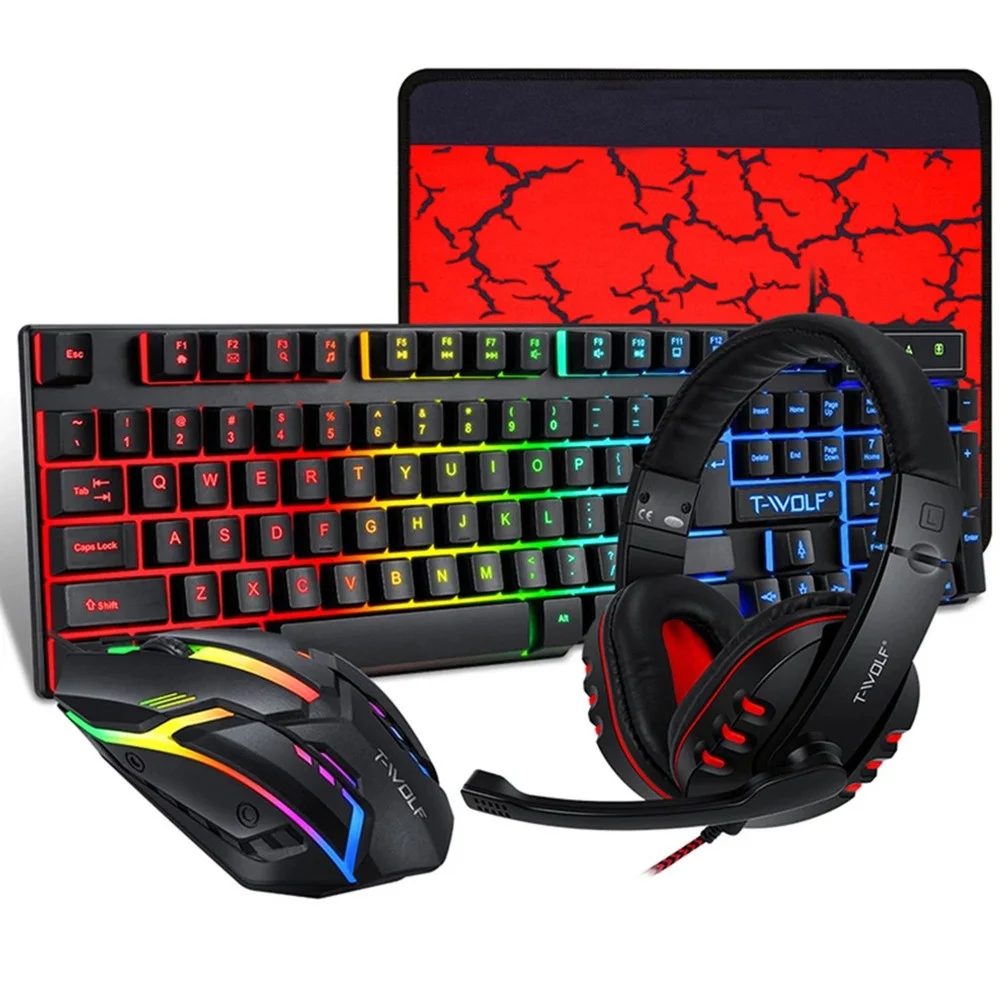 KIT GAMING TASTIERA PC MOUSE CUFFIE MOUSEPAD 4 IN 1 RETROILLUMINATO RGB Q-JP004