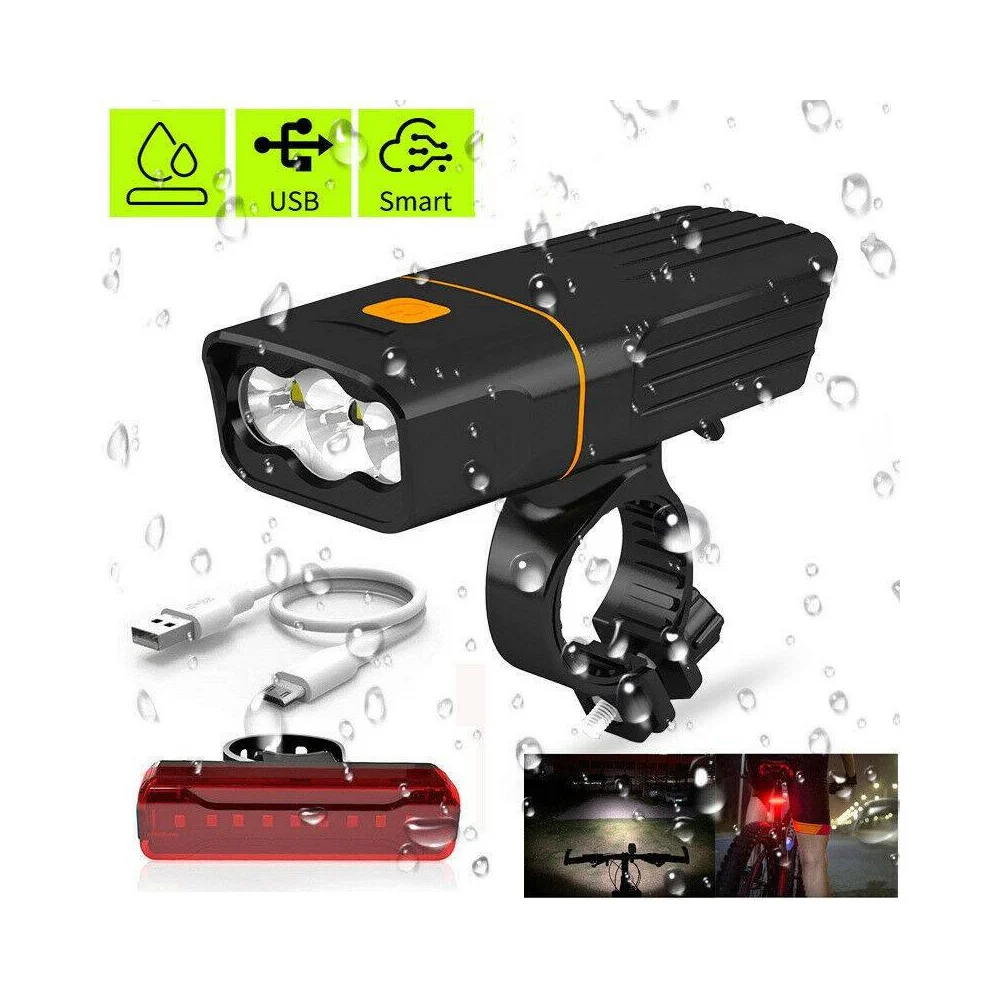 KIT LUCI BICI LED RICARICABILE ANTERIORE E POSTERIORE FARO FANALE BICICLETTA MTB - TrAdE Shop Traesio
