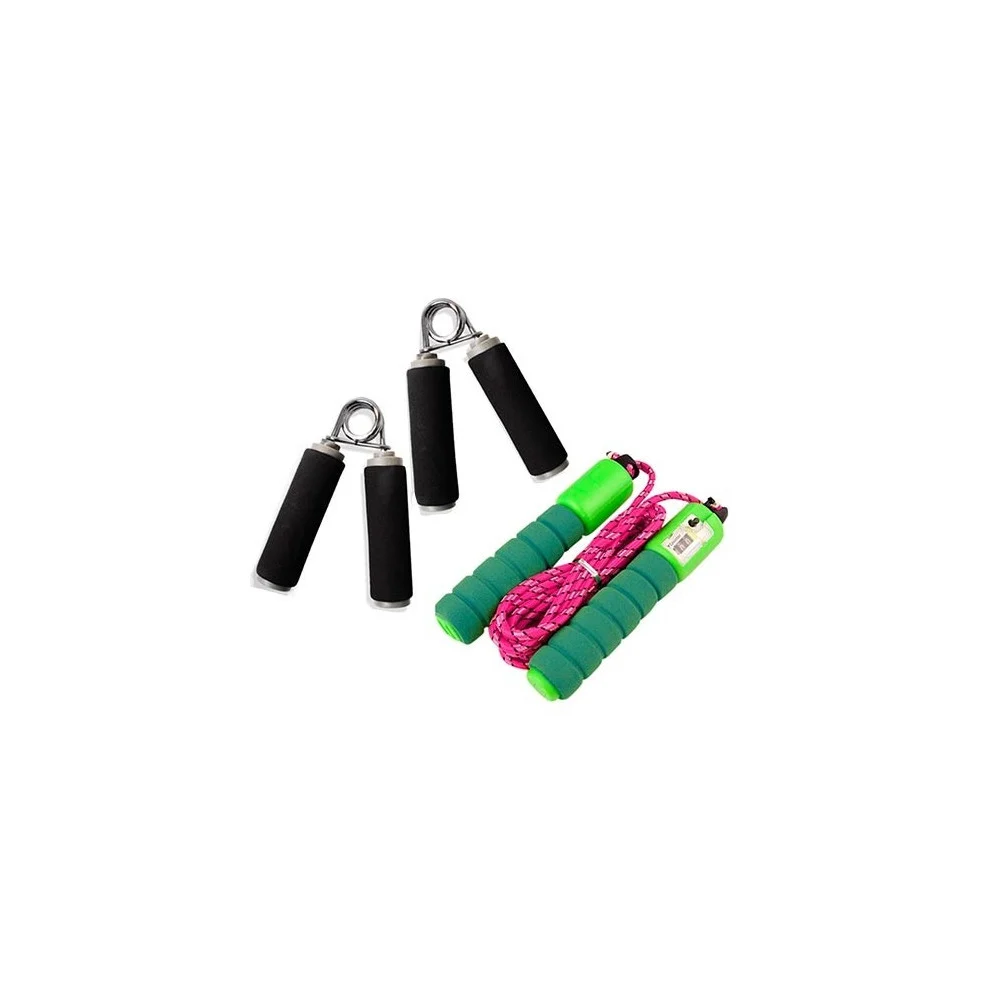 KIT PER ALLENAMENTO FITNESS CON CORDA CONTASALTI E COPPIA PINZA RINFORZO POLSI - TrAdE Shop Traesio