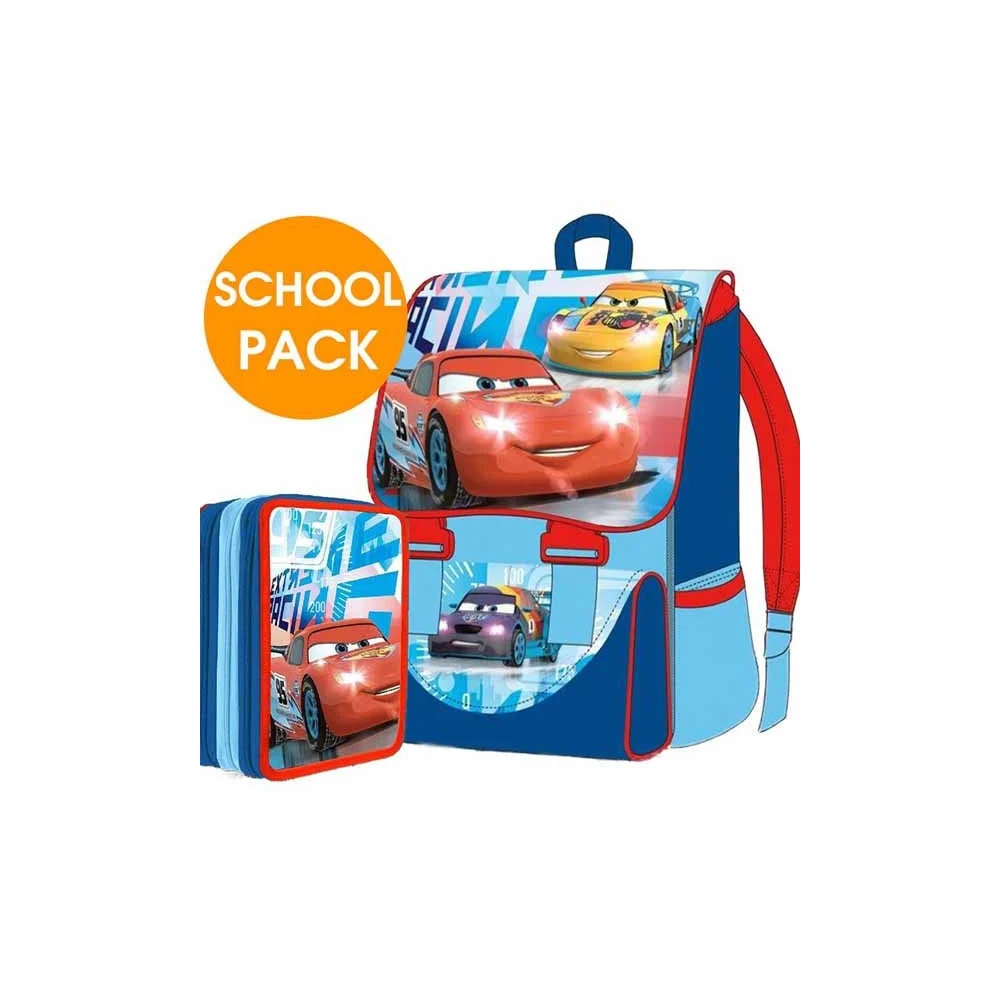 KIT SCUOLA SCHOOL PACK ZAINO ESTENSIBILE + ASTUCCIO 3 ZIP DISNEY CARS - TrAdE Shop Traesio