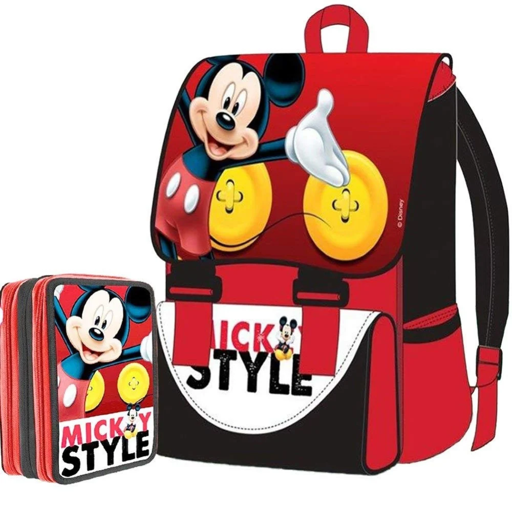 KIT SCUOLA SCHOOL PACK ZAINO ESTENSIBILE + ASTUCCIO 3 ZIP DISNEY MICKEY MOUSE - TrAdE Shop Traesio