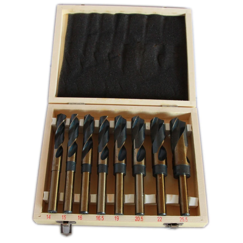 KIT SET DA 8 PUNTE PER TRAPANO PER FORARE FERRO FRESE FRESA COFANETTO IN LEGNO - Trade_Ox