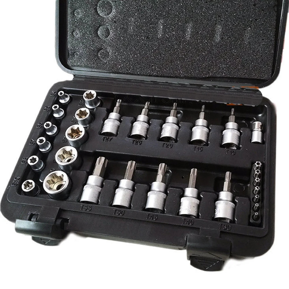 KIT SET INSERTI CHIAVI BUSSOLE TORX HEX 29 PZ ATTACCHI 1/4" 3/8" MASCHIO FEMMINA - TrAdE Shop Traesio
