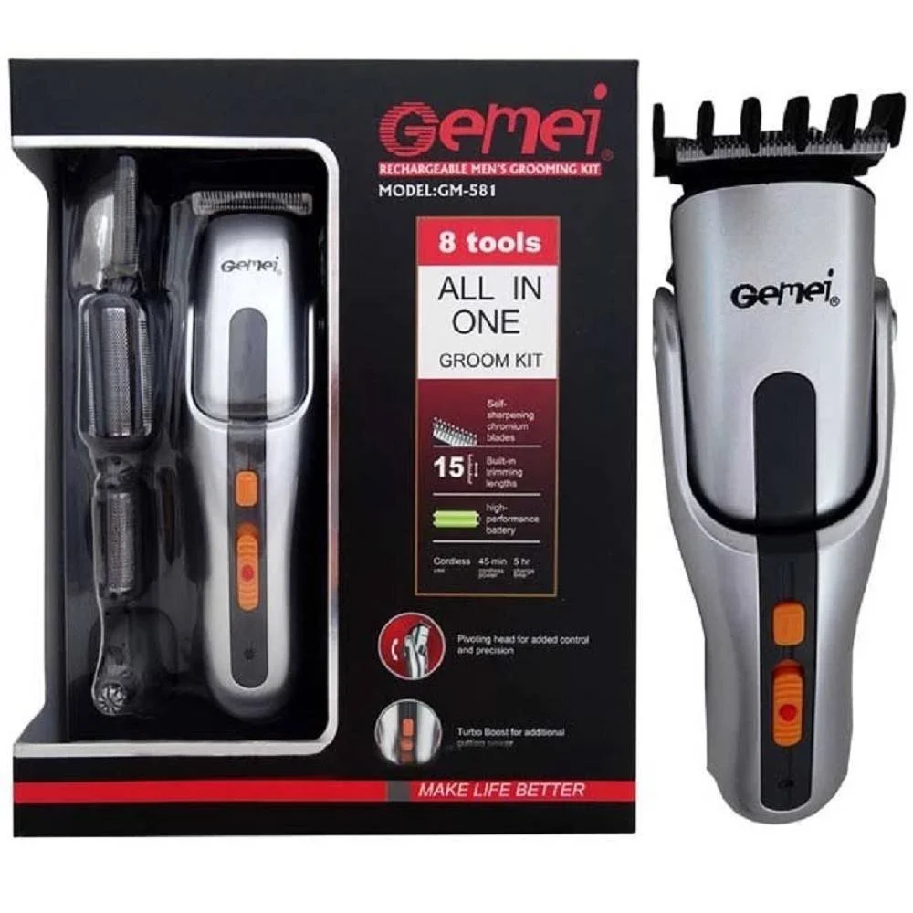 KIT TAGLIACAPELLI TRIMMER RASOIO UOMO 8IN1 RICARICABILE BATTERIA CORDLESS GM-581