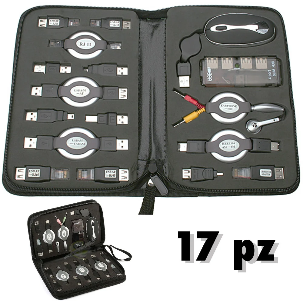 KIT USB 17 PEZZI HUB MOUSE PC NOTEBOOK RJ Firewire ADS MOLTIPLICATORE PORTE USB - TrAdE Shop Traesio
