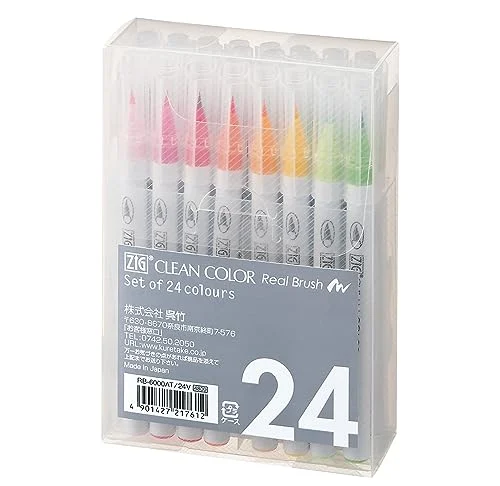 Kuretake Pennarello Aqueo ZIG Clean Color Real Brush 24 Colori RB-6000AT/24V