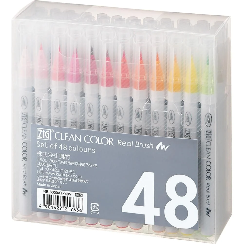 Kuretake Pennarello Aqueo ZIG Clean Color Real Brush 6000AT 48 Colori 48V