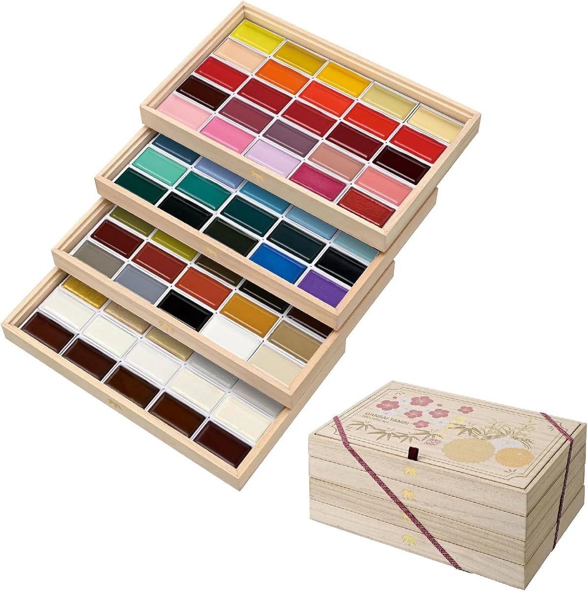 Kuretake GANSAI TAMBI Set di Acquerelli 100 Colori con Scatola di Legno