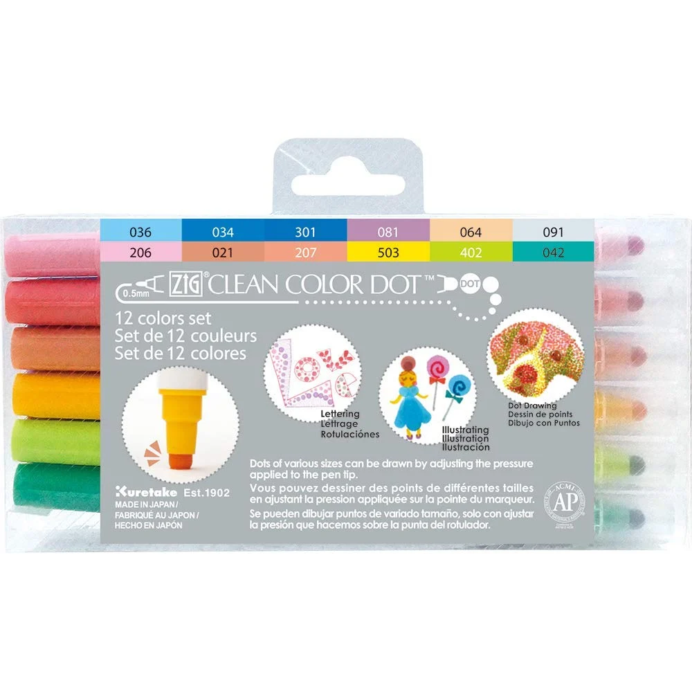 Kuretake ZIG Clean Color Dot Markers 12 Colors TC-6100/12V