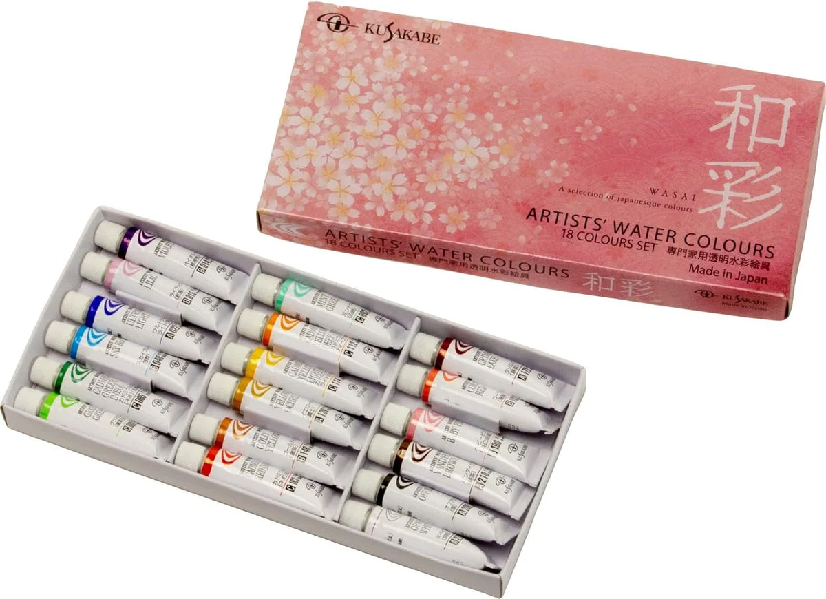 Kusakabe set acquerelli trasparenti 18 colori stile giapponese multicolore 5ml