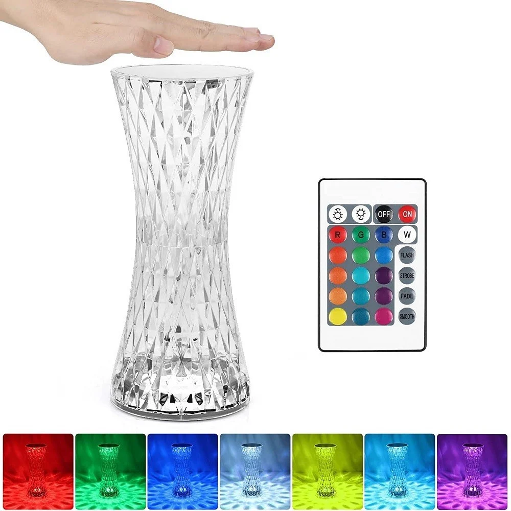 LAMPADA DA TAVOLO IN CRISTALLO A LED DIAMANTATA CON 16 COLORI RICARICABILE TOUCH - TrAdE Shop Traesio