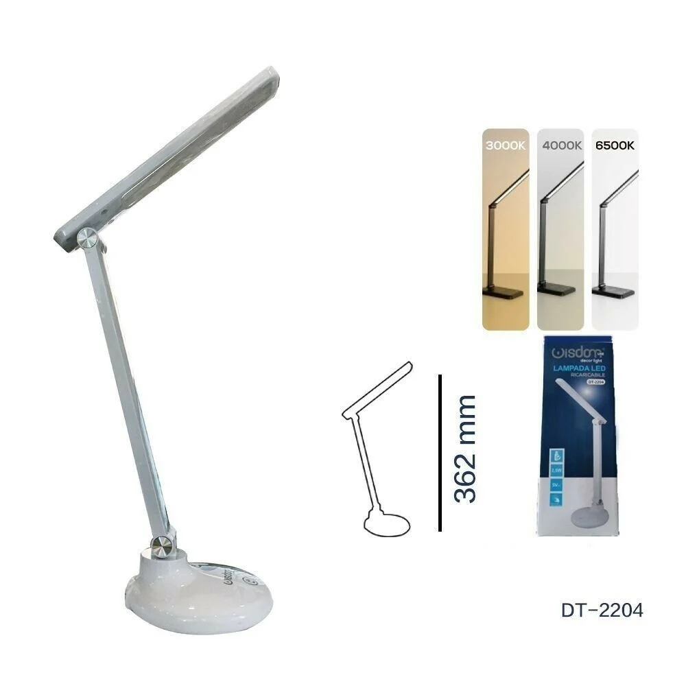 LAMPADA DA TAVOLO SCRIVANIA LED RICARICABILE INTERRUTTORE TOUCH 3 LUCI DT-2204