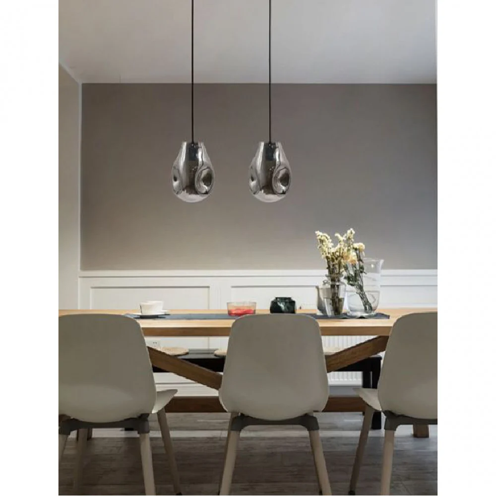 LAMPADA LAMPADARIO SOSPENSIONE E27 DROP IN VETRO ARGENTO GRIGIO SCURO IP20 LP - TrAdE Shop Traesio